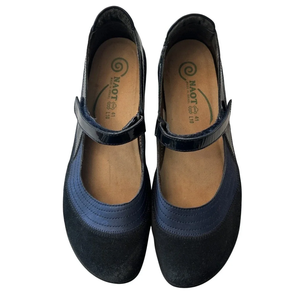 Naot 41 US 10 Kirei Black Suede Loafers Round Toe Mary Jane's Comfort Shoes